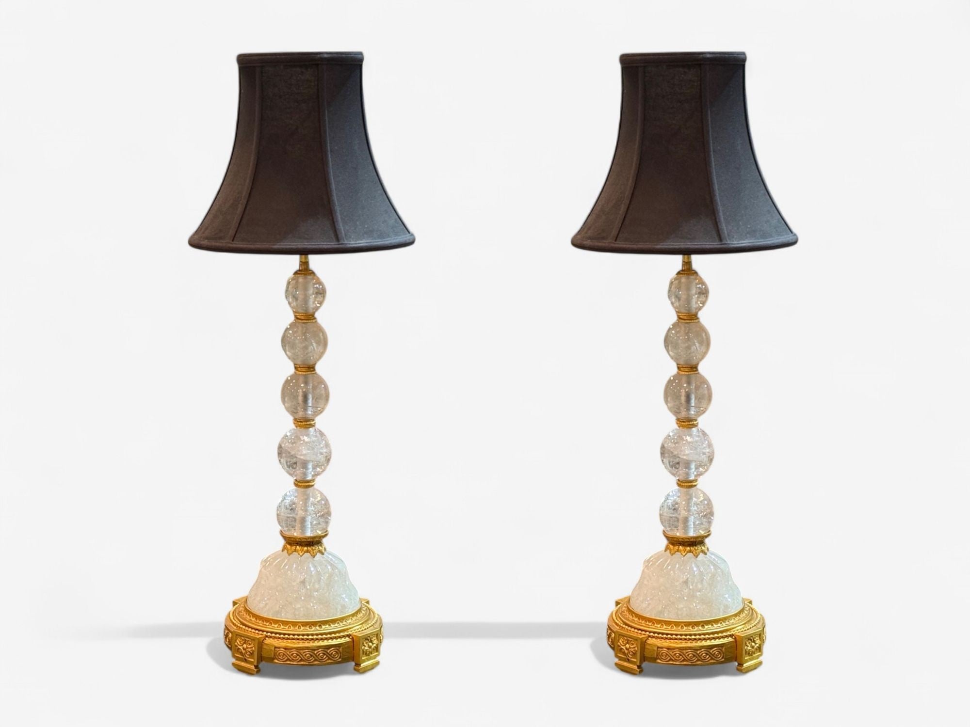 Hollywood Regency, Rock Crystal, Bronze, Table Lamps, France, 1960s