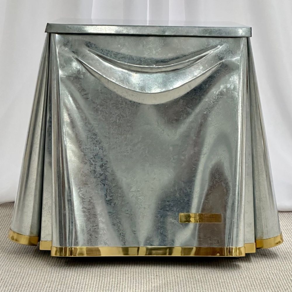 Mid-Century Modern Signed John Dickinson Galvanized Steel Drape End Table, 1970s