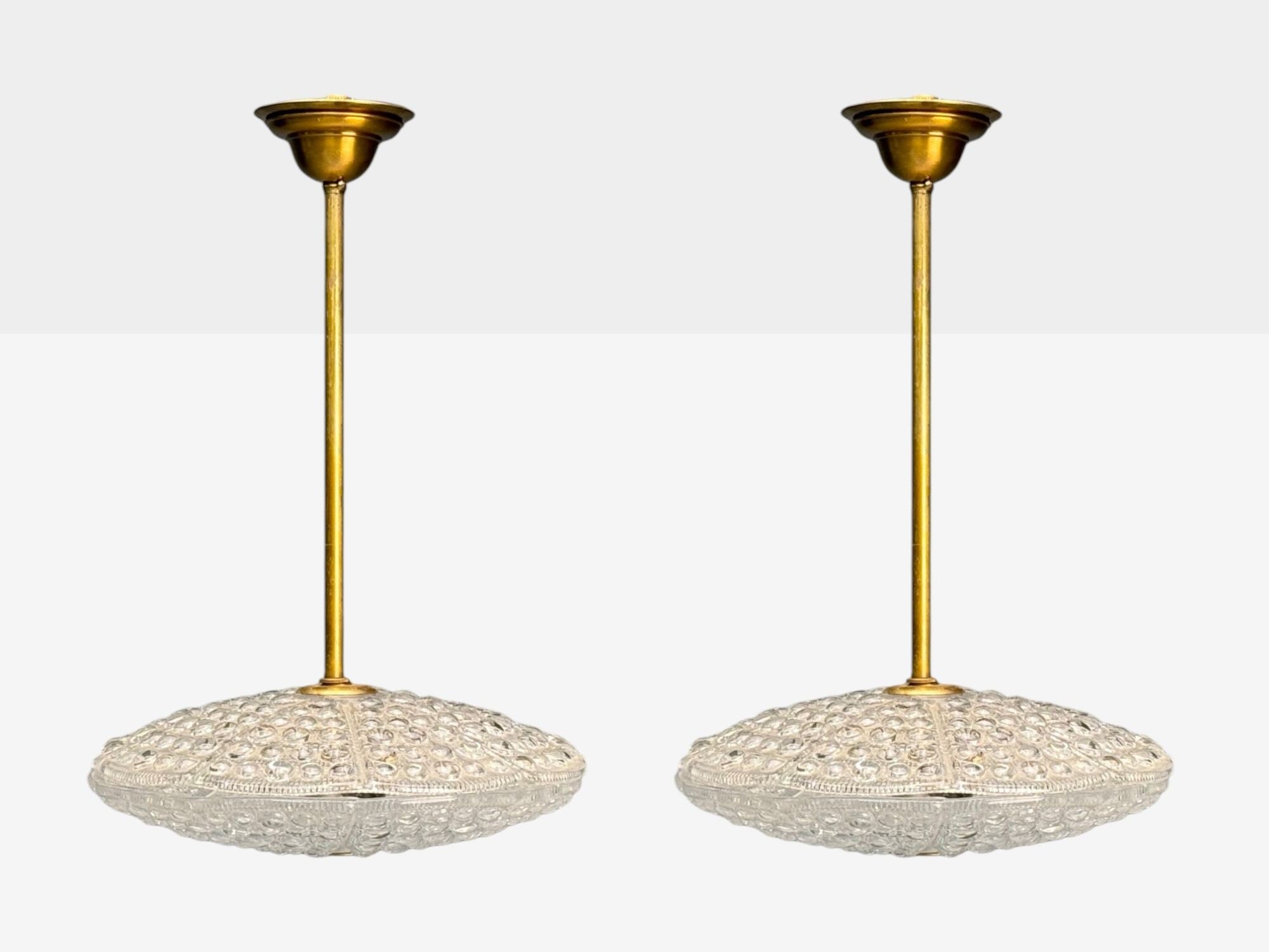 Carl Fagerlund, Brass, Glass, Pendant Lights, Sweden, 1940s