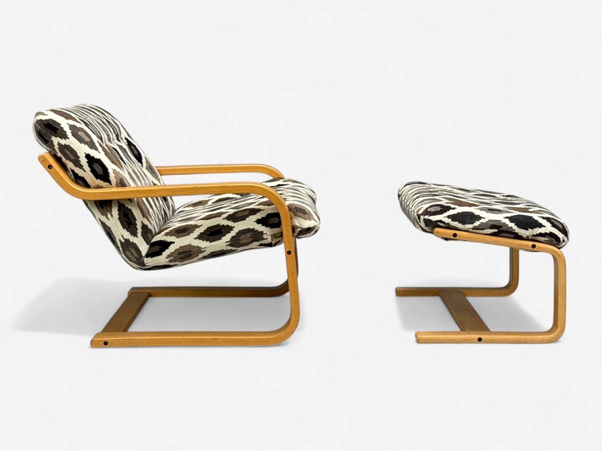 Westnofa, Bentwood, Fabric, Lounge Chair and Ottoman, Norway, 1960s