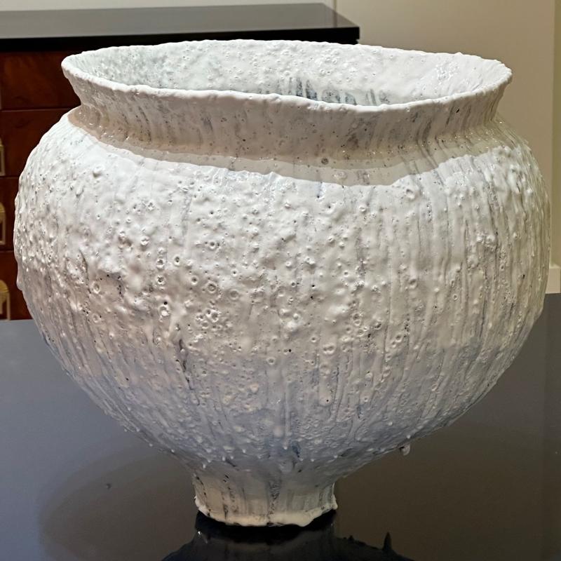 Jon Tierney, Contemporary, Large Modern Moon Jar, Glazed Ceramic, White and Blue
