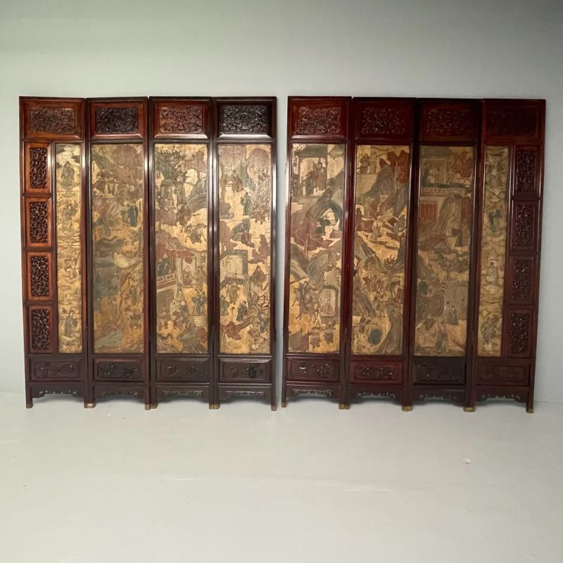 Chinese Coromandel Screen, 18th Century, Rosewood, Painted, Figural, Geese