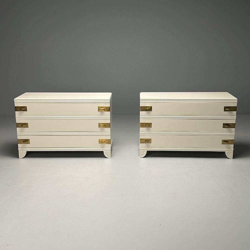 Tommi Parzinger Style, Mid-Century Modern, Cabinets, White Paint, Bronze