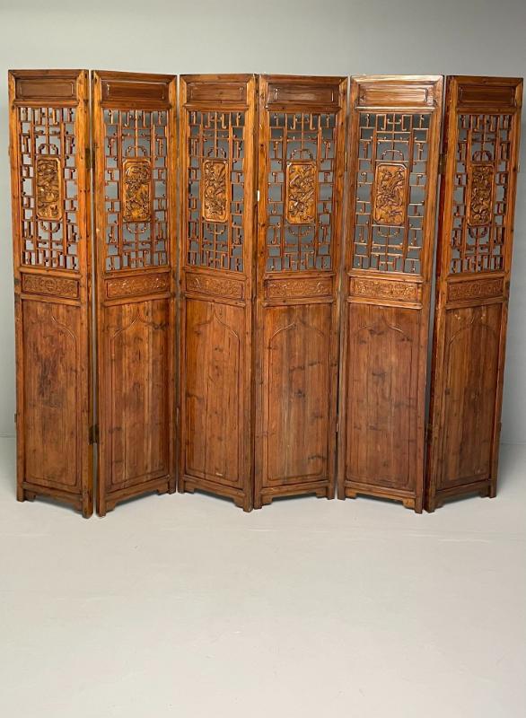 Asian 19th Century Folding Screen / Room Divider, Rosewood, Teak, Six Panel