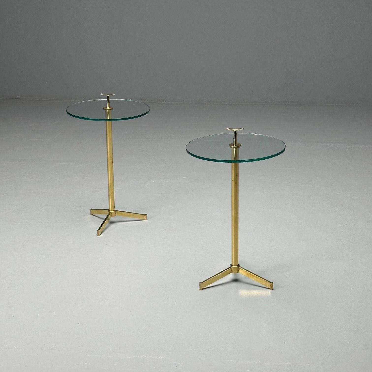 Italian Mid-Century Modern Style, Brass, Glass, Martini Side Tables, 21st C.