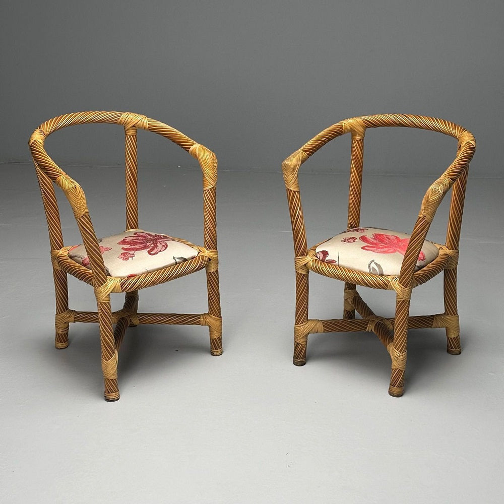 Italian Mid-Century Modern, Occasional Chairs, Wicker, Cane, Bamboo, 1980s