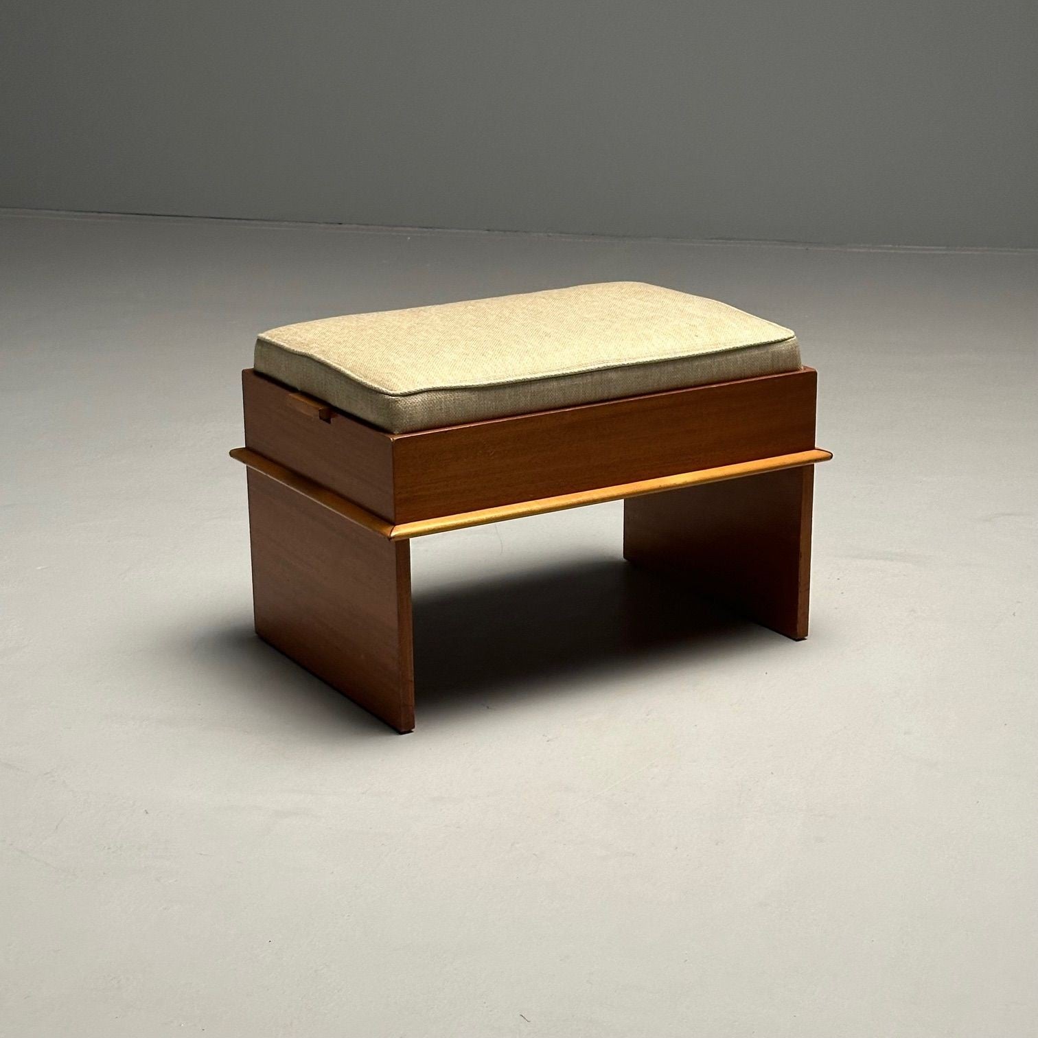 Paul Frankl, Johnson Furniture, Station Wagon Storage Bench, Rock Maple, Fabric, 1950s