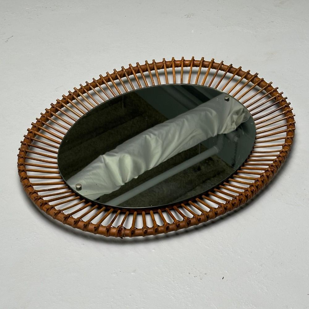 Italian Mid-Century Modern, Wall Mirror, Bamboo, Cane, Rattan, Italy, 1960s
