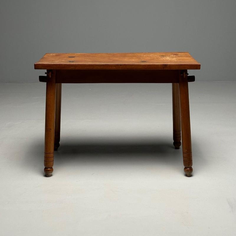 Rustic French Mid-Century Modern Provincial Oak Console Table, Farmhouse