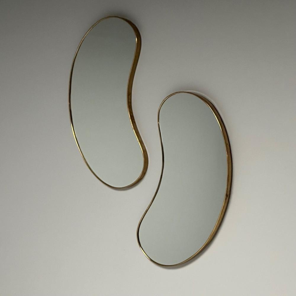 Italian Mid-Century Modern, Wall Mirrors, Organic Form, Brass, Italy, 1950s