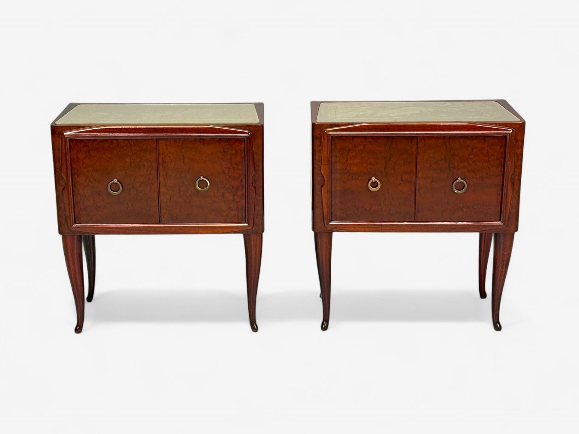Osvaldo Borsani attr., Exotic Wood, Glass, Brass, Nightstands, Italy, 1960s