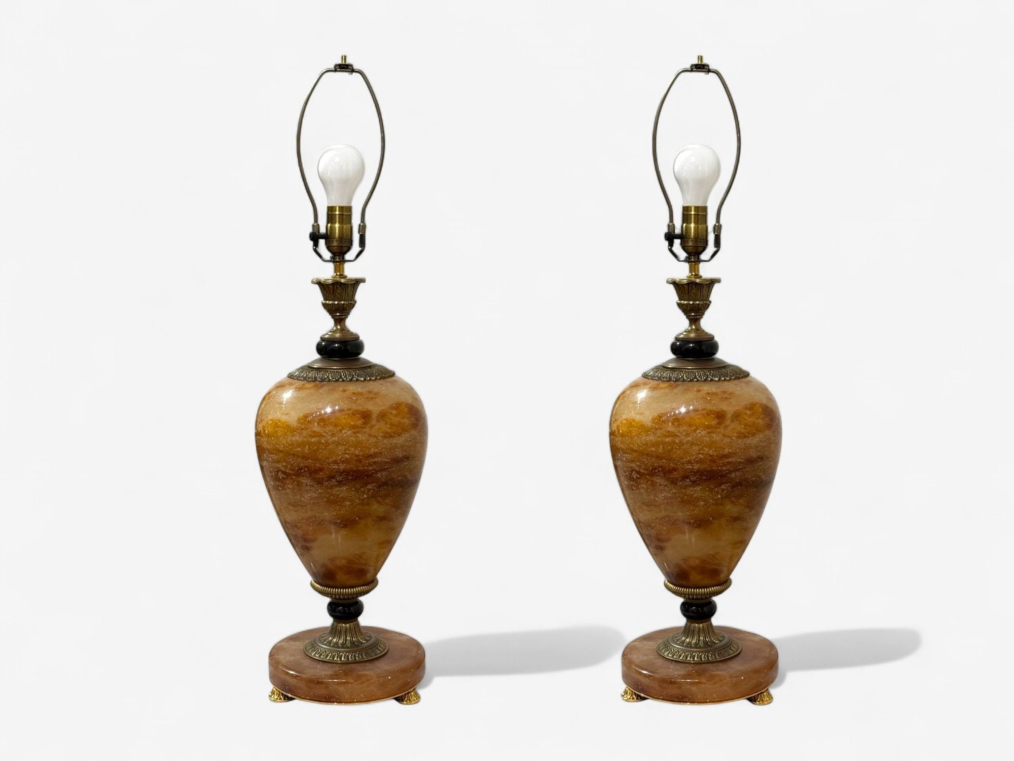 Louis XVI Style, Onyx, Bronze, Table Lamps, France, 1930s