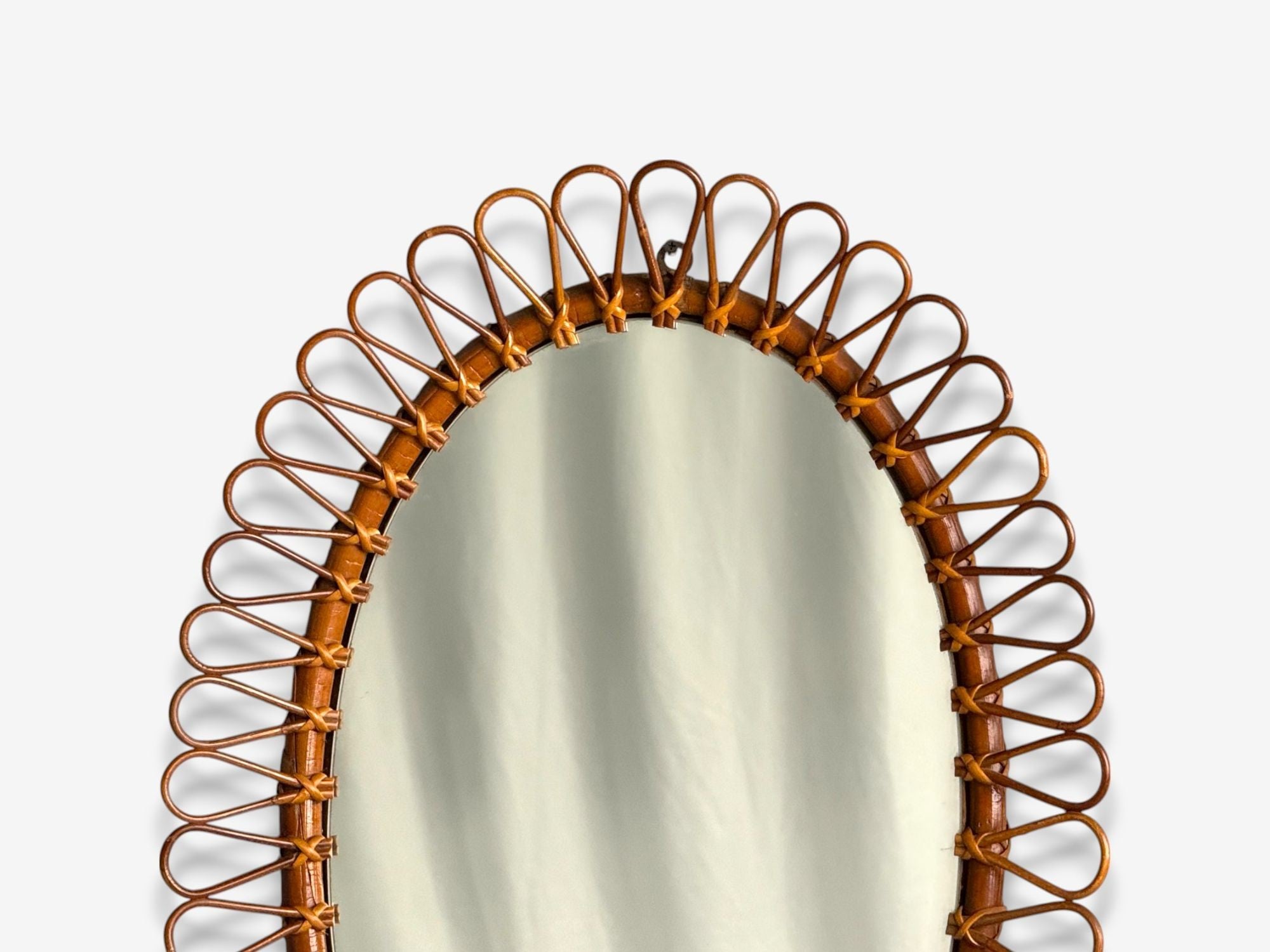 Italian Modern, Bamboo, Cane, Oval Wall Mirror, Italy, 1950s