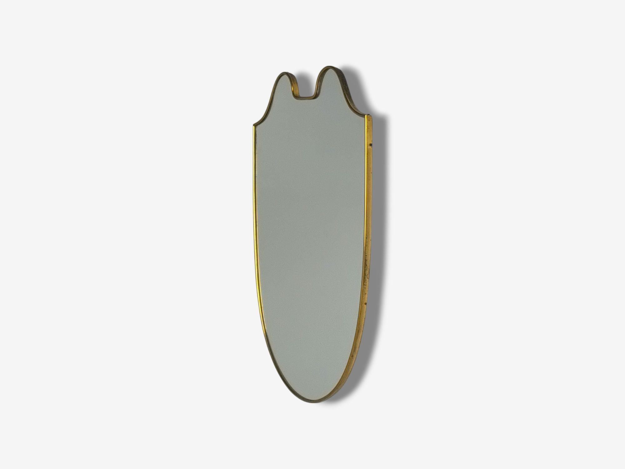 Italian Modern, Brass, Glass, Shield Wall Mirror, Italy, 1950s