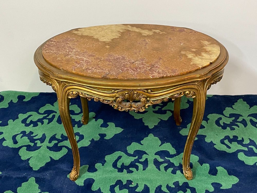 Louis XV Style French Center, End Table, Giltwood, Marble Top, Accent Table