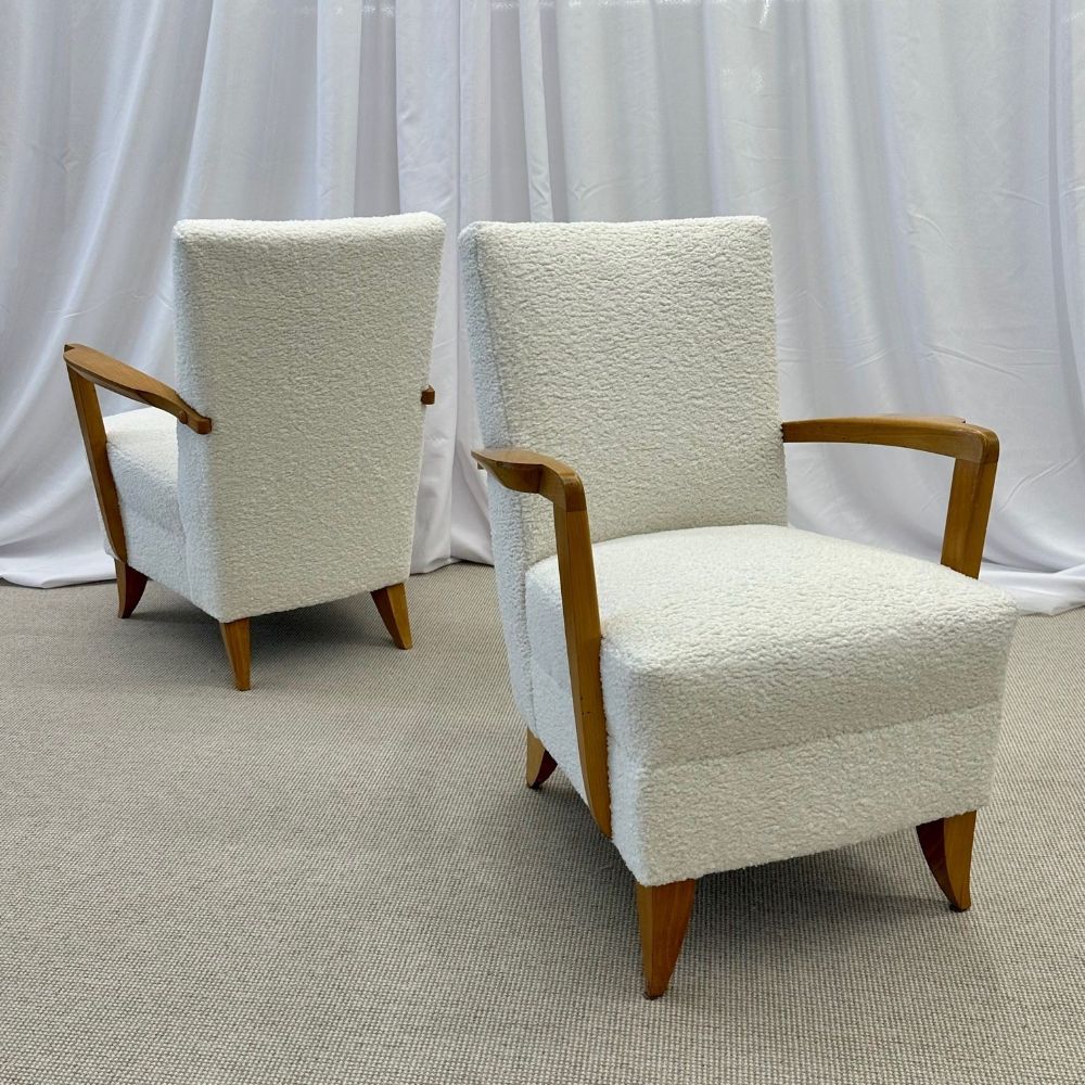 Pair Mid-Century French Art Deco Arm / Lounge Chairs by Maison Dominque, Boucle