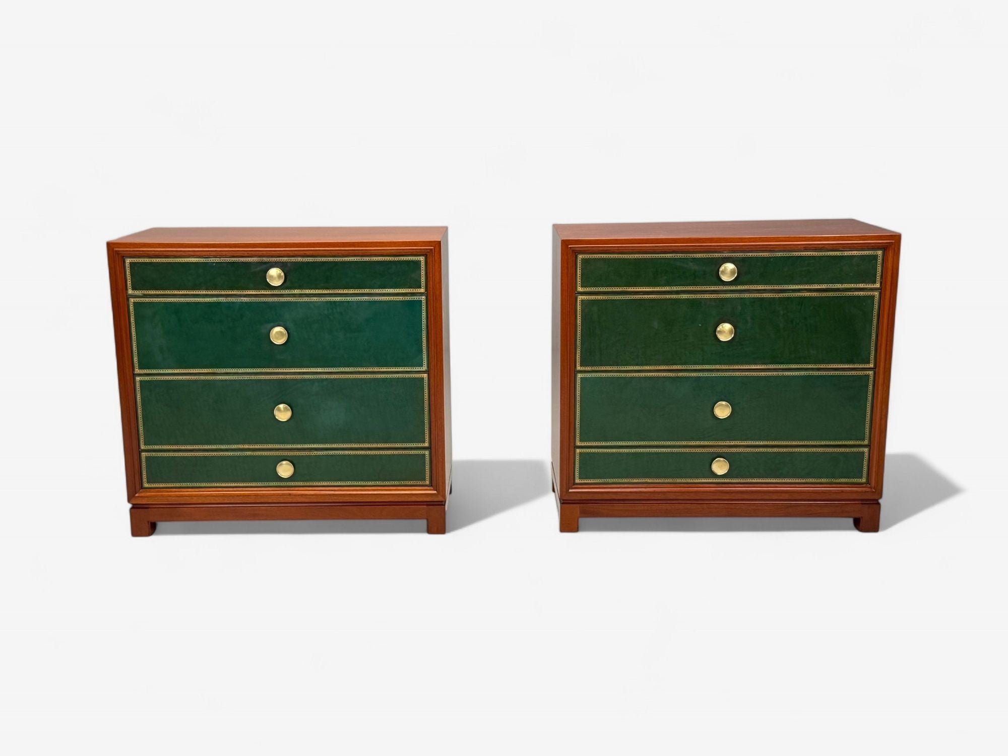 Tommi Parzinger, Wood, Brass, Green Leather, Chests of Drawers, USA, 1950s