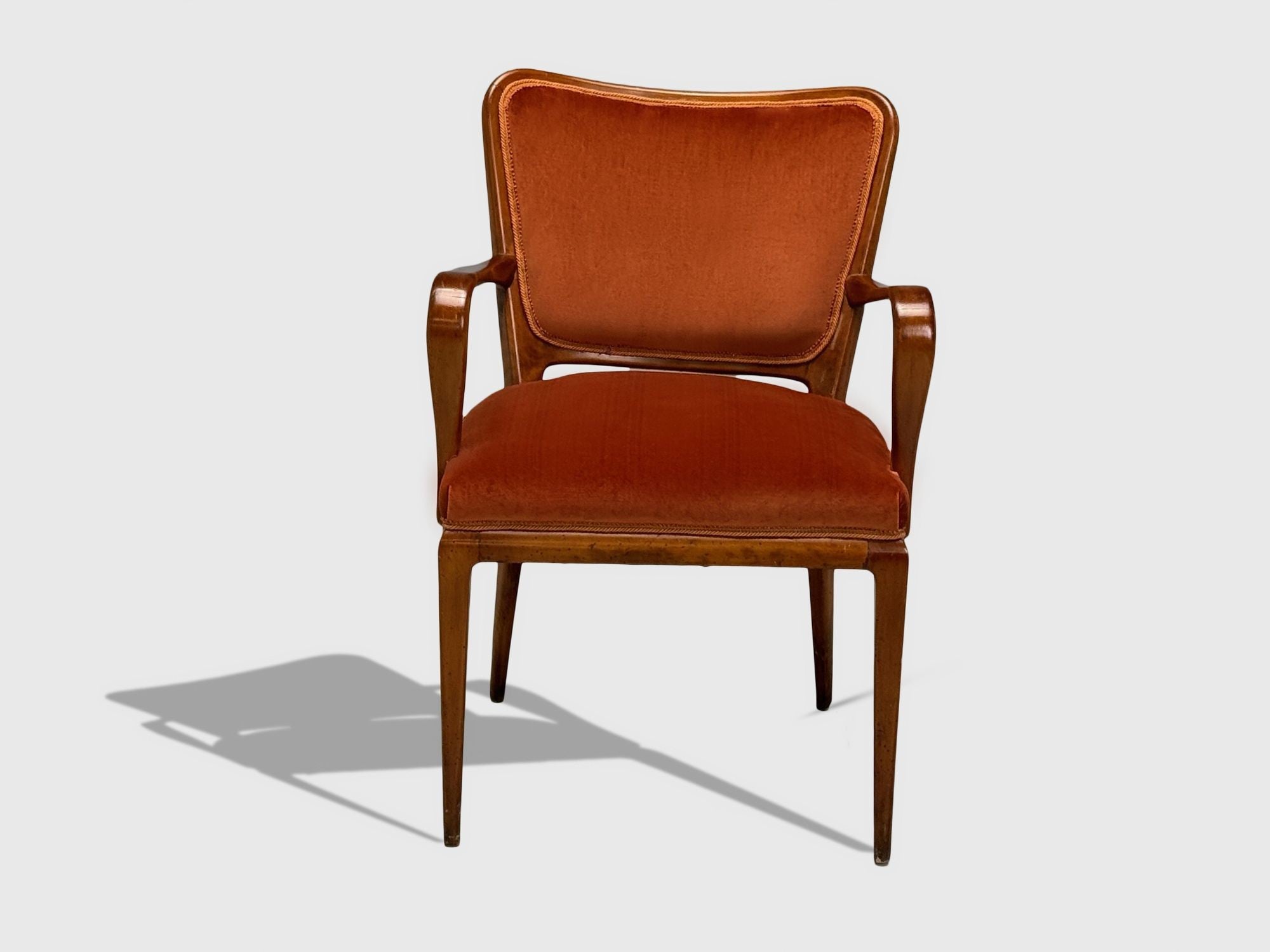 Osvaldo Borsani, Italian Modern, Cherrywood, Velvet, Armchair, Italy, 1950s