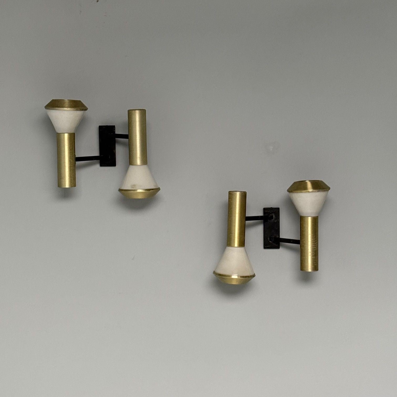Stilux, Italian Mid-Century Modern, Wall Sconces, Brass, Aluminum, Italy, 1960s