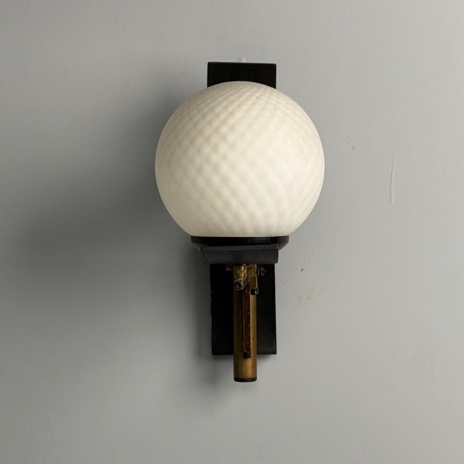 Stilux Attr., Italian Mid-Century Modern, Dome Wall Sconce, Brass, Iron, Glass