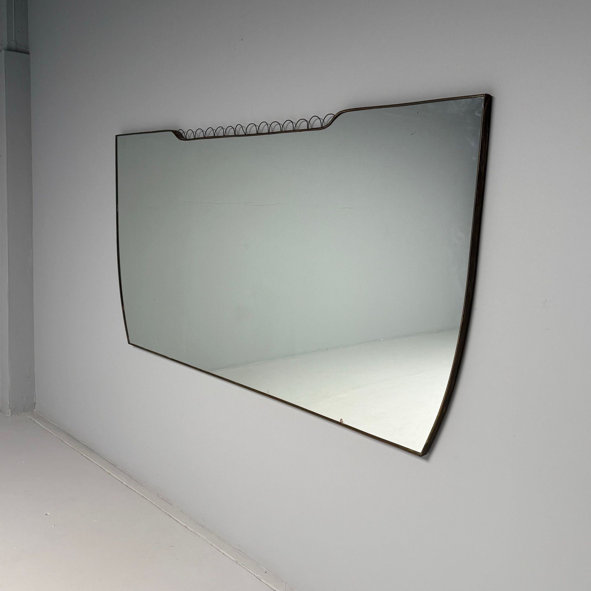 Gio Ponti Attr, Italian Mid-Century Modern, Monumental Wall Mirror, Brass, 1950s