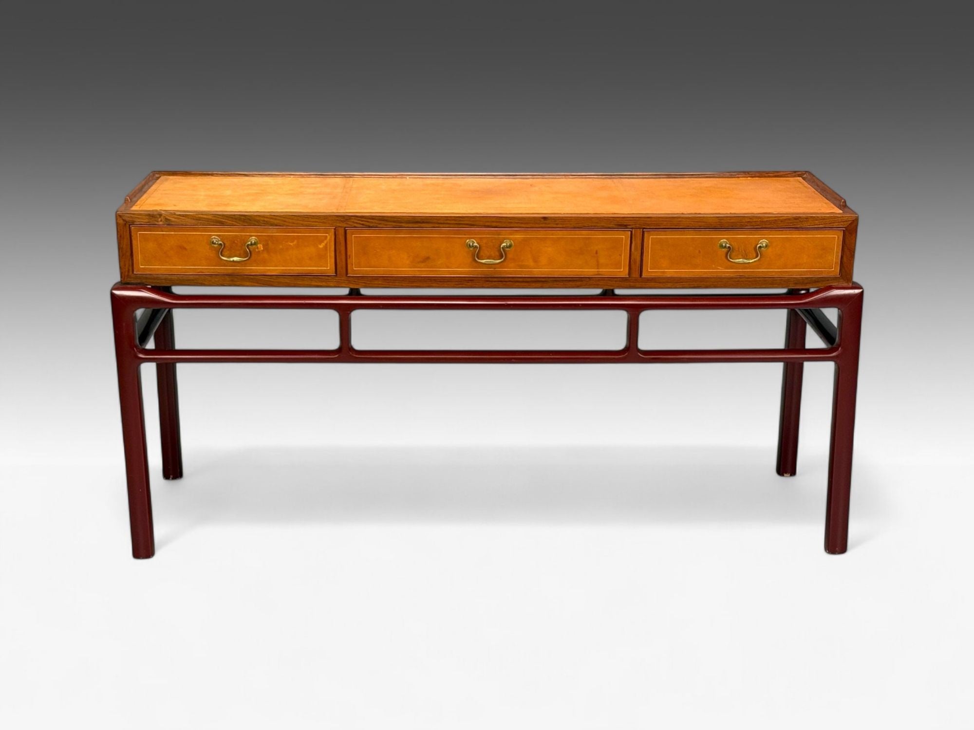Frits Henningsen attr., Rosewood, Leather, Brass, Console Table, Denmark, 1950s
