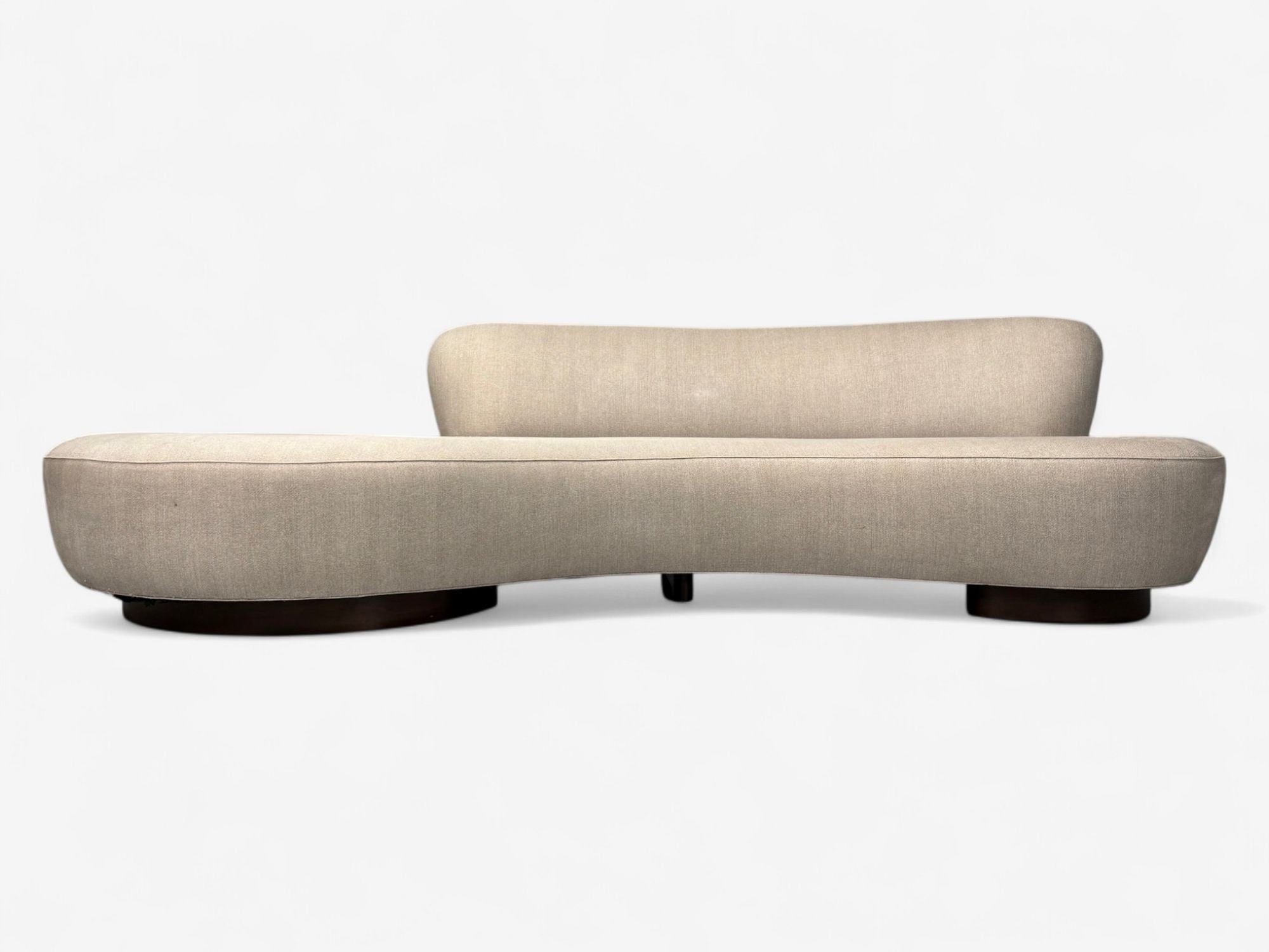 Vladimir Kagan, Walnut, Fabric, Monumental Serpentine Sofa, USA, 2000s