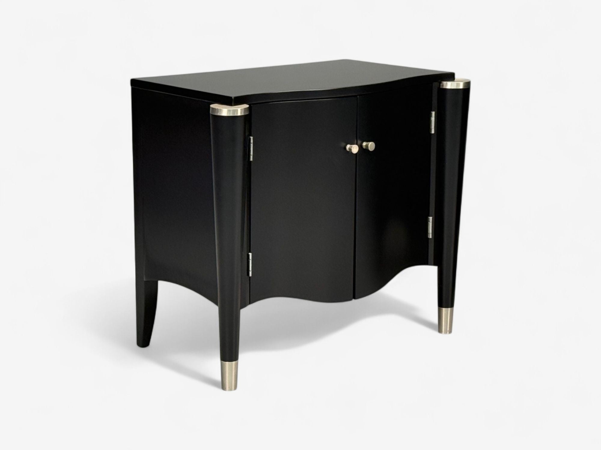 Hollywood Regency, Black Lacquer, Chrome, Nightstands, USA, 1970s