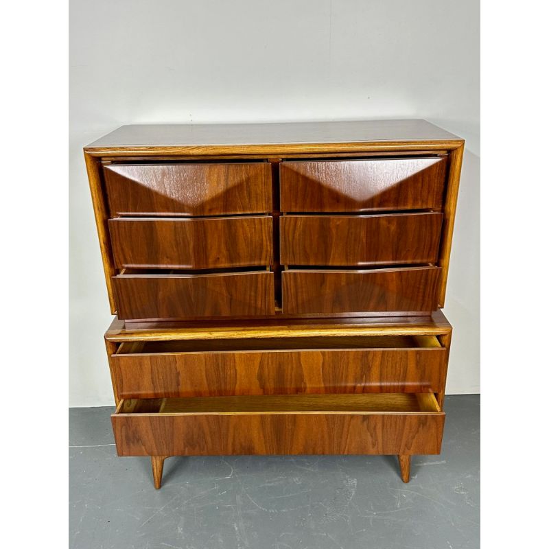 Mid-Century Modern American Designer Sculptural High-Boy Dresser, Chest, Walnut