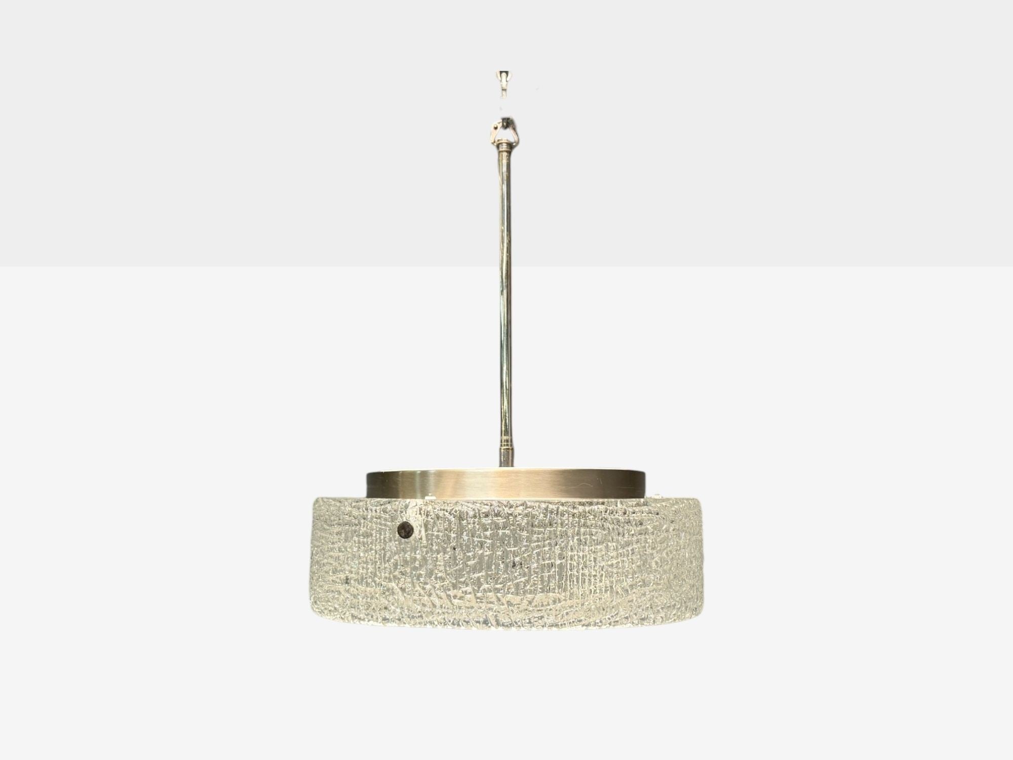 Kaiser Leuchten, Textured Glass, Nickel, Pendant Light, Germany, 1960s
