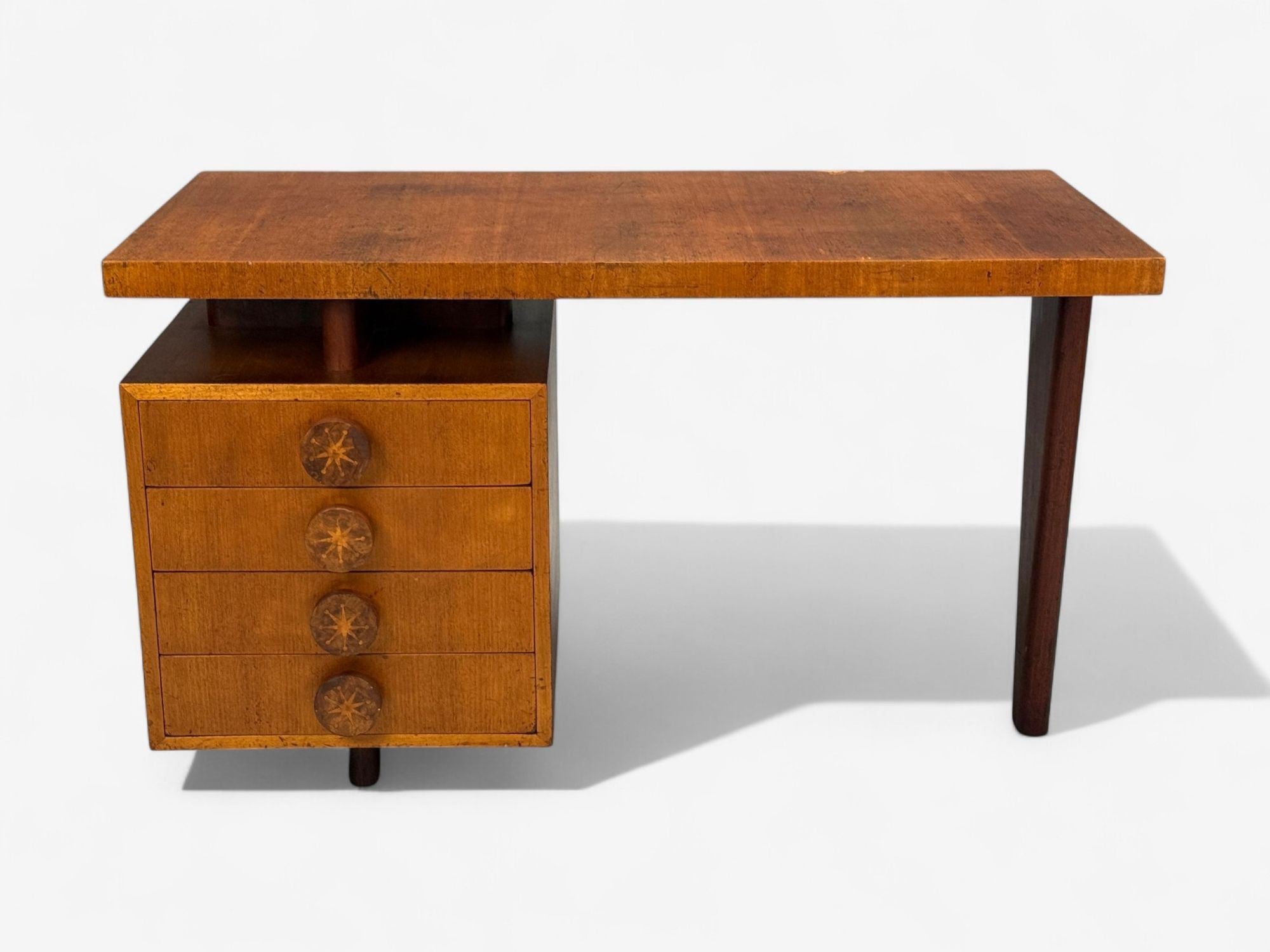 Andrew Szoeke, Satinwood, Oak, Writing Desk and Chair, USA, 1950s