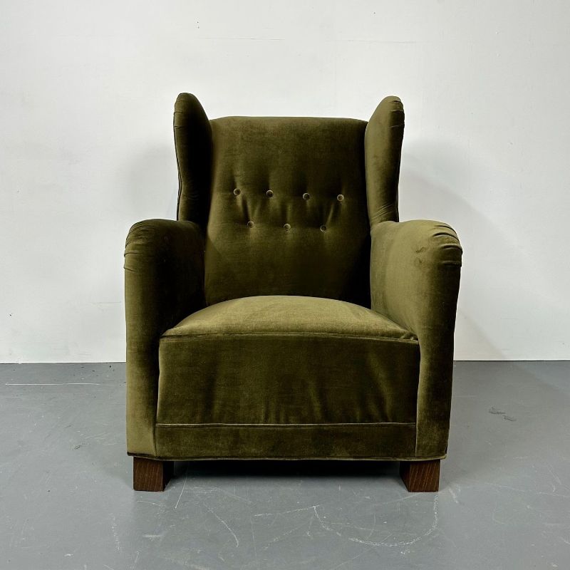 Danish Cabinetmaker Wingback / Lounge Chair, Scroll Arm, Flemming Lassen Style