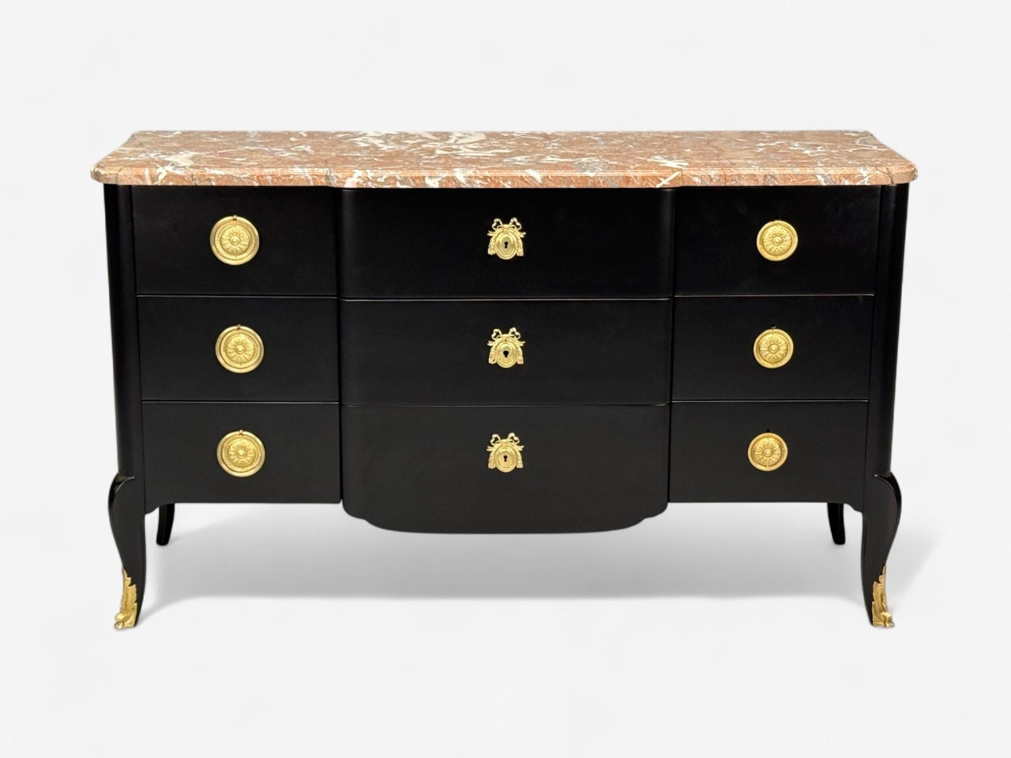 Maison Jansen, Mahogany, Bronze, Marble, Ebonized Commode, France, 1940s