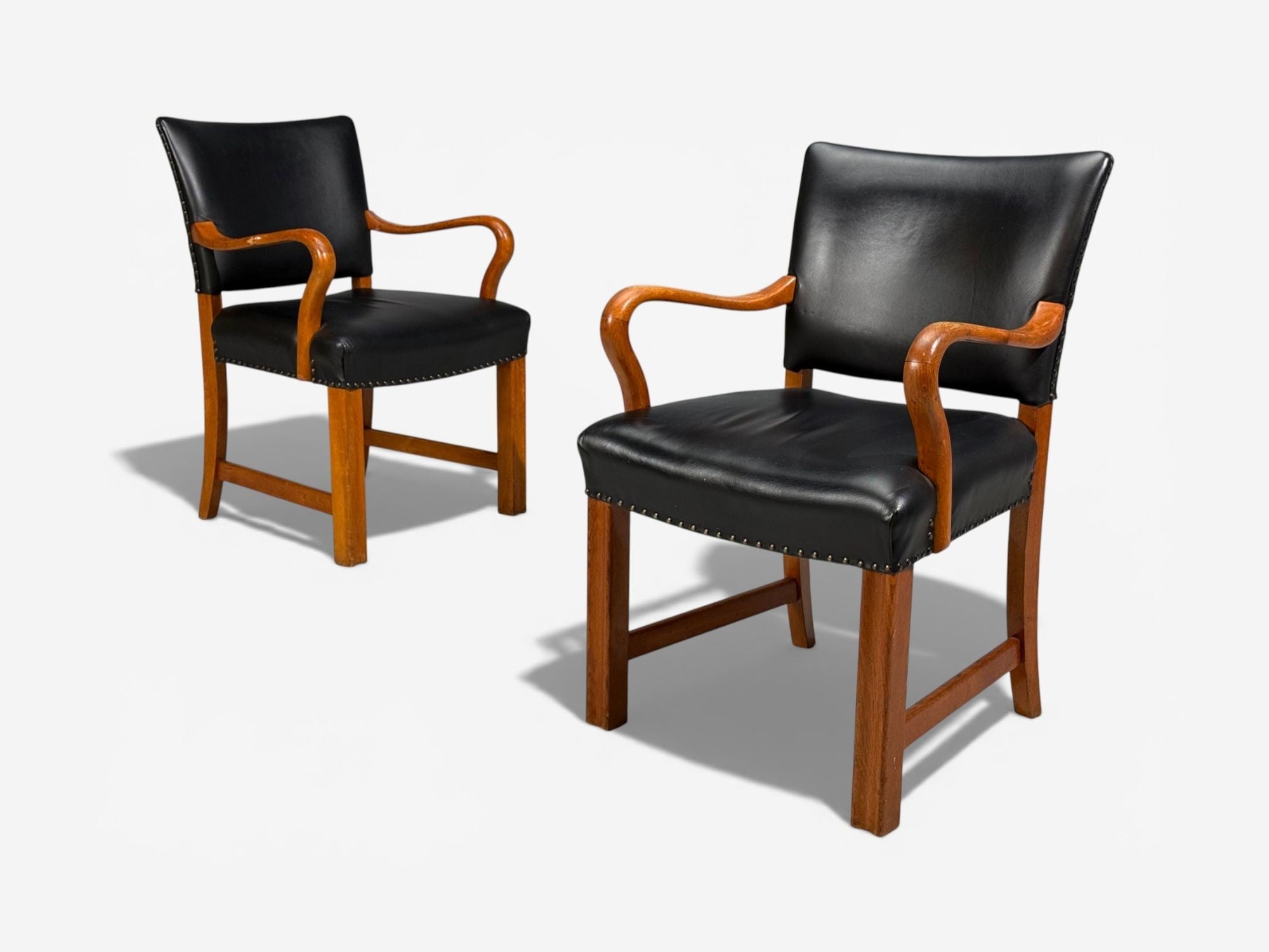 Danish Modern, Armchairs, Black Leather, Bentwood, Denmark, 1960s