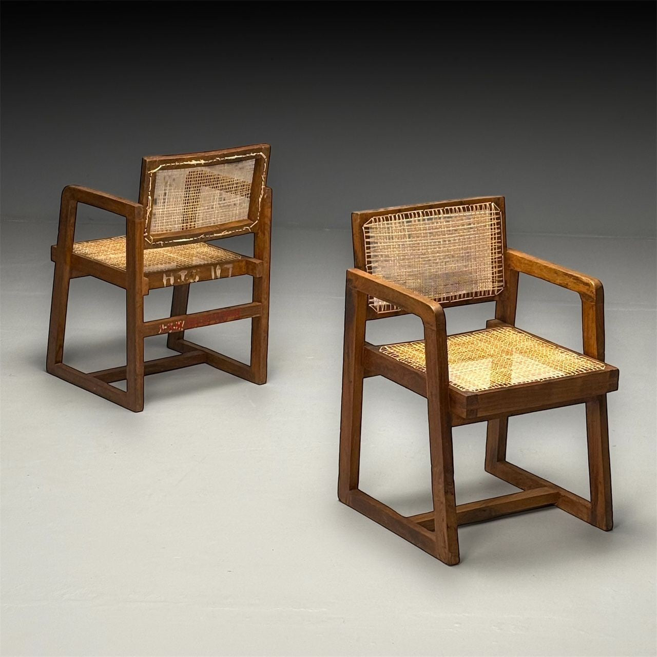 Pierre Jeanneret, French Mid-Century Modern, 12 Box Dining Chairs, Teak, Cane