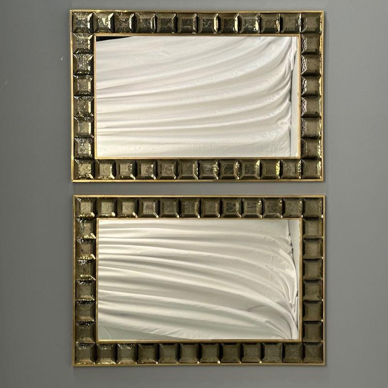 Contemporary, Wall Mirrors, Bronze Faceted Square Murano Glass, Italy, 21st C.