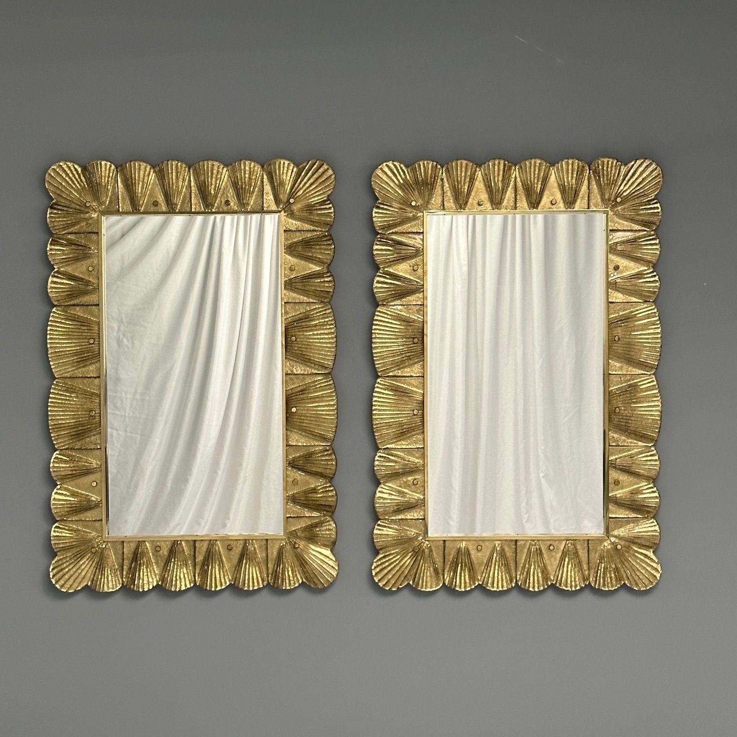 Modern, Italian Wall Mirrors, Scallop Motif, Murano Glass, Gold Gilt