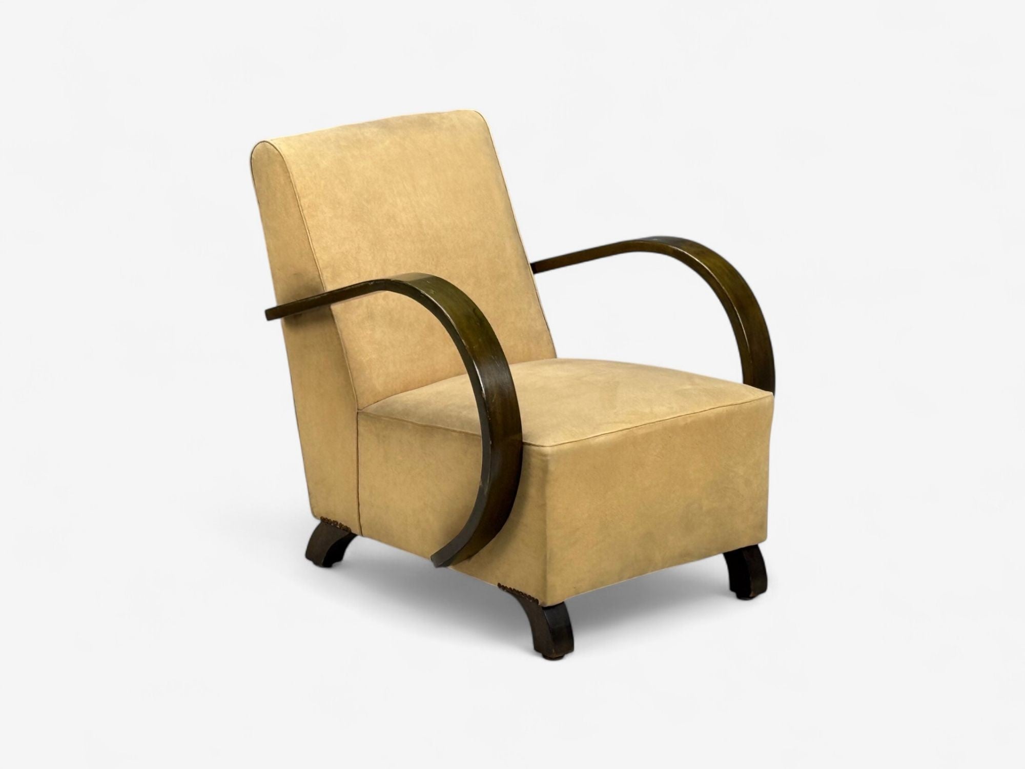 Vittorio Valabrega, Beige Velvet, Bentwood, Lounge Chairs, Italy, 1940s