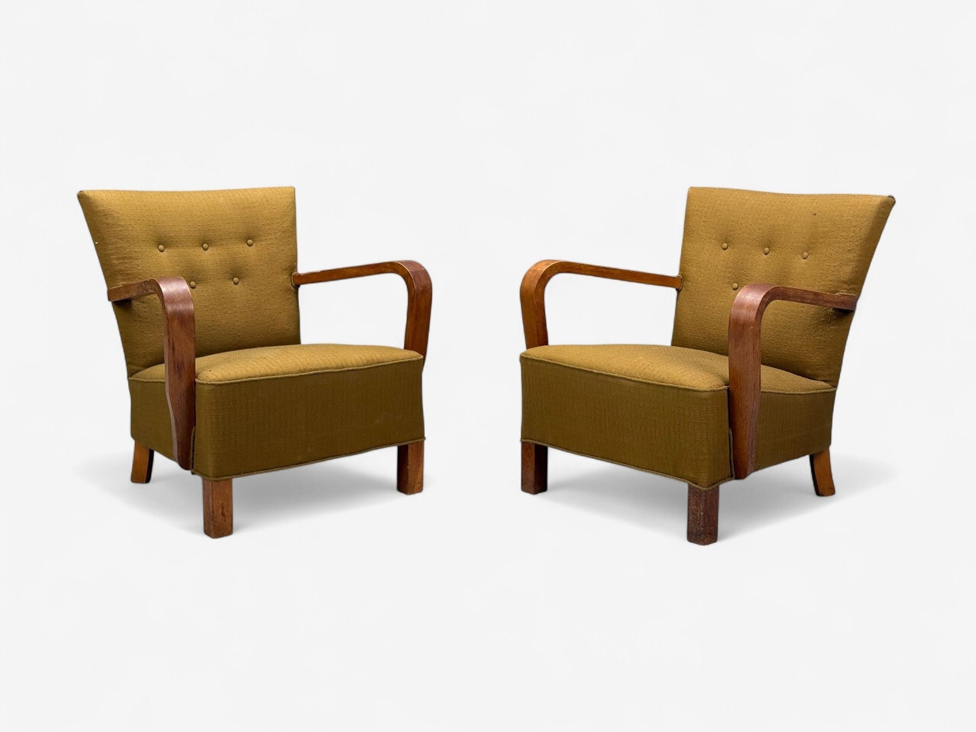 Danish Modern, Bentwood, Fabric, Lounge Chairs, Denmark, 1930s