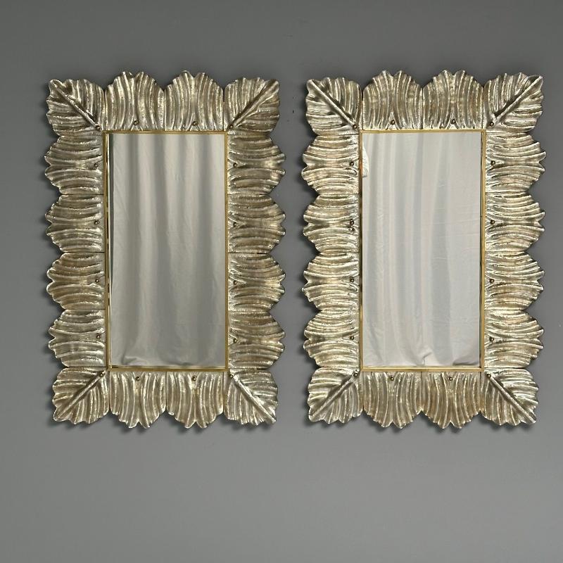 Contemporary, Leaf Motif, Murano Glass, Silver Gilt, Wall Mirrors, Italy, 21st C.