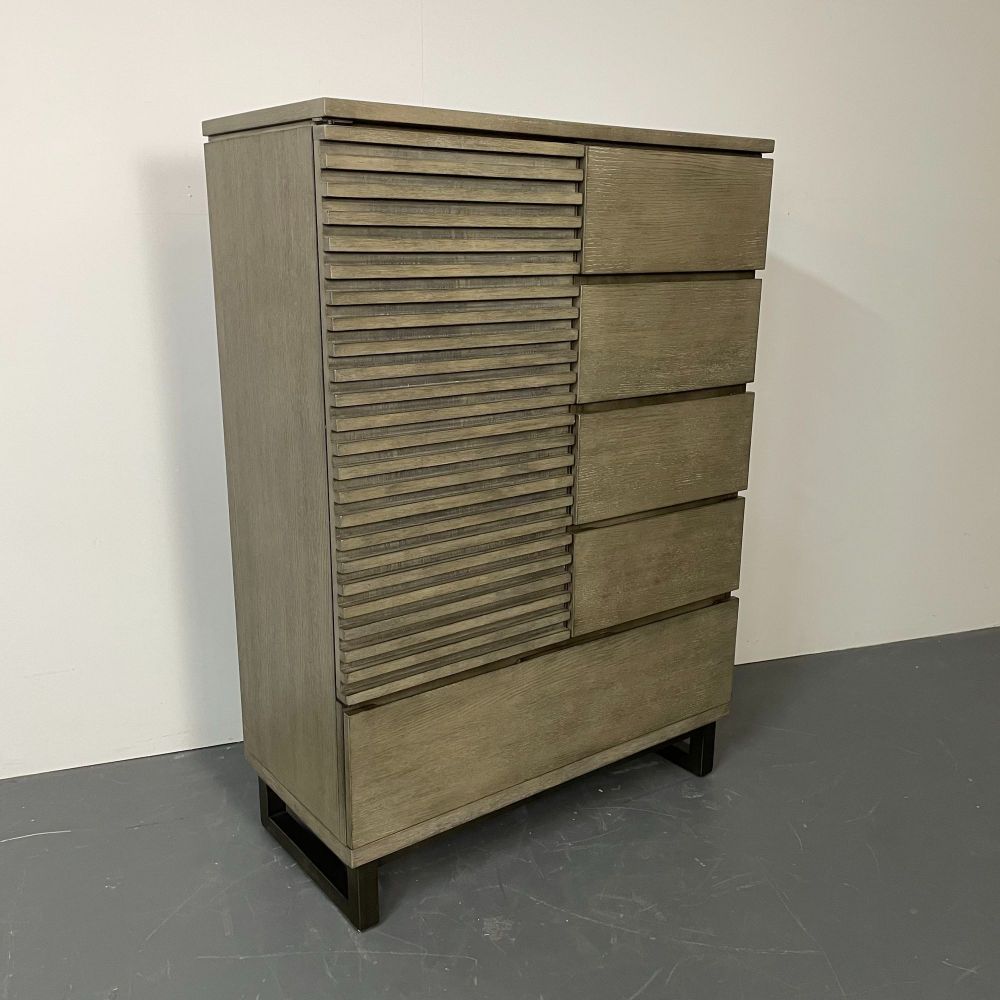 Pickled Modern Hi Chest, Armoire Cabinet, Wardrobe, Metal Base