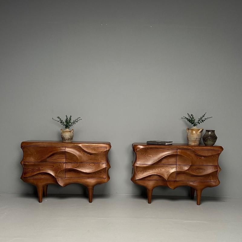 Contemporary, Modern Sculptural Cabinets, Stained Ash Wood, 2024
