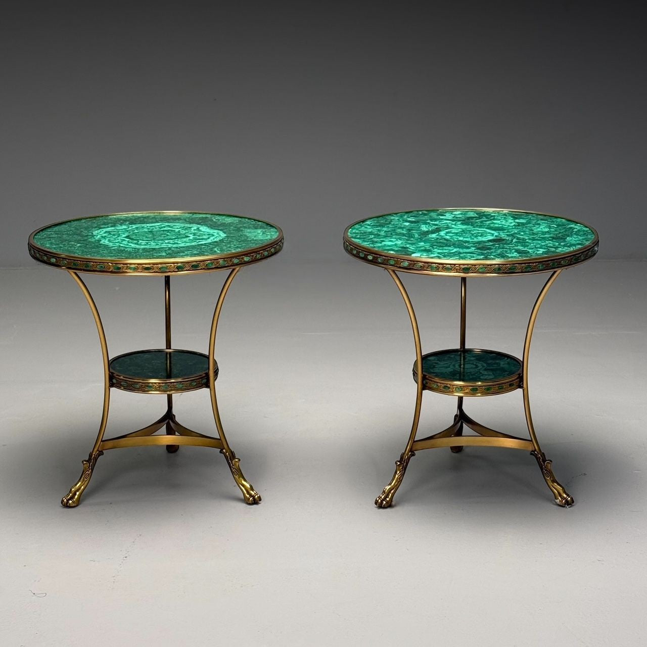 Louis XVI Style, Jeweled Gueridons, Malachite, Bronze, France, 20th C.