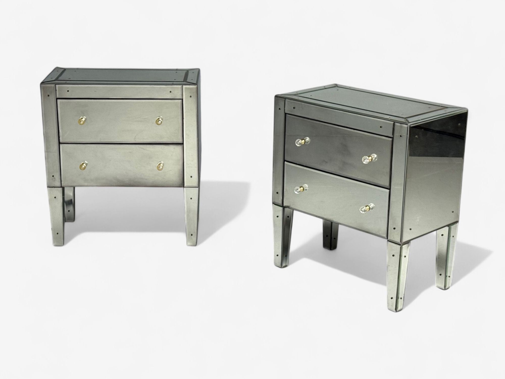 Hollywood Regency Style, Wood, Antique Beveled Glass, Mirrored Nightstands