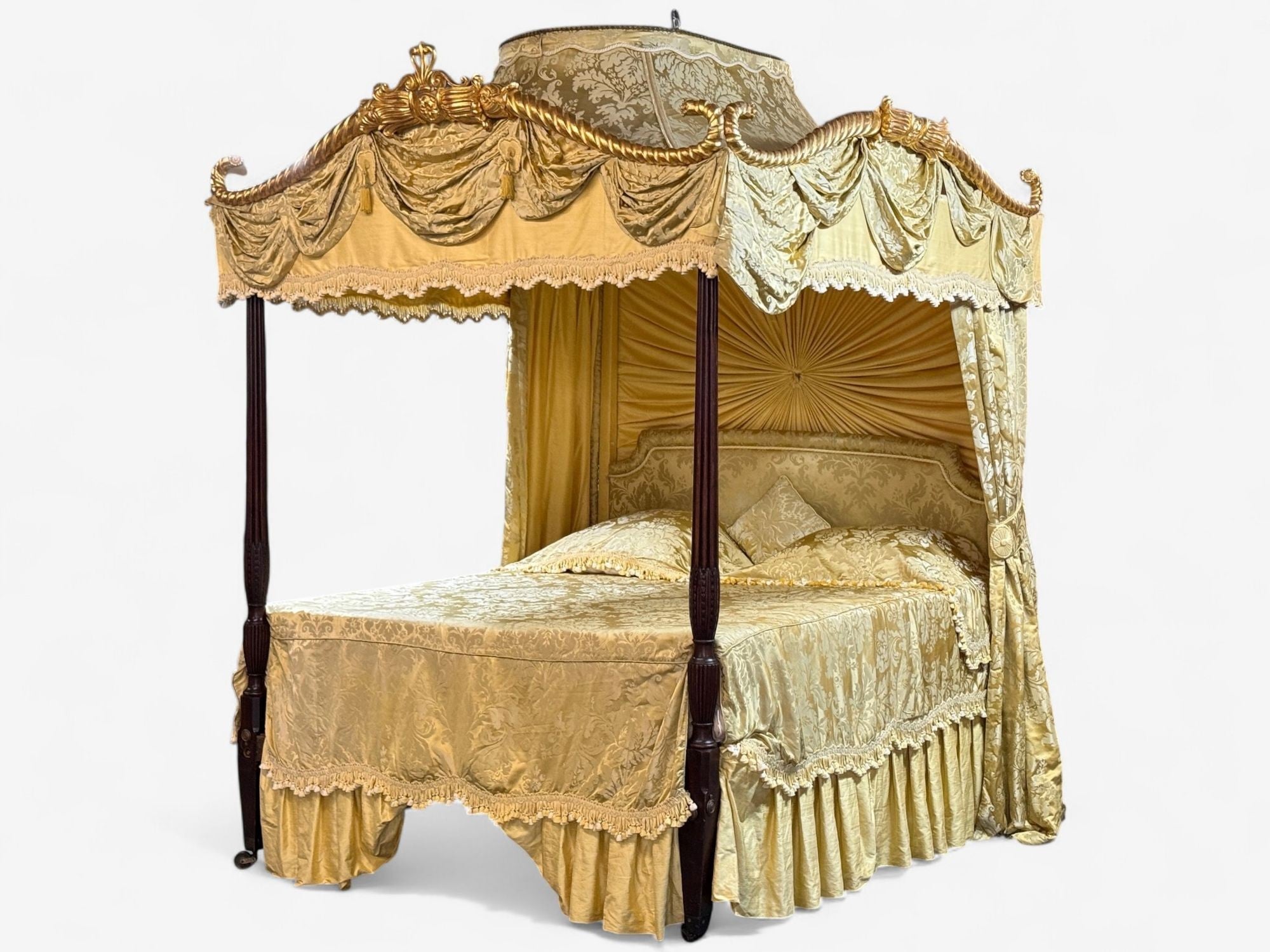 George III, Mahogany, Gilt-Wood, Silk, Canopy Bed, England c. 1880s