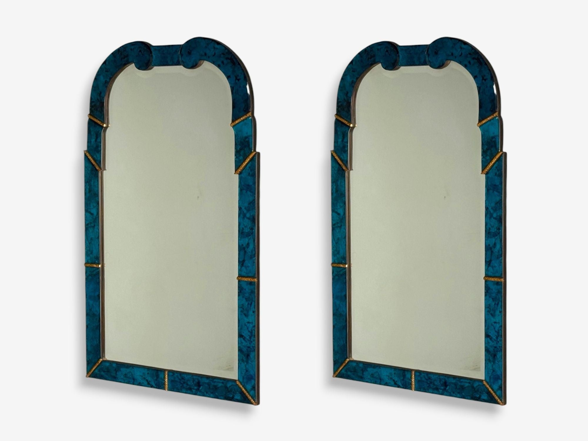 Queen Anne Style, Blue Antiqued Beveled Glass, Venetian Wall Mirrors, 21st C.