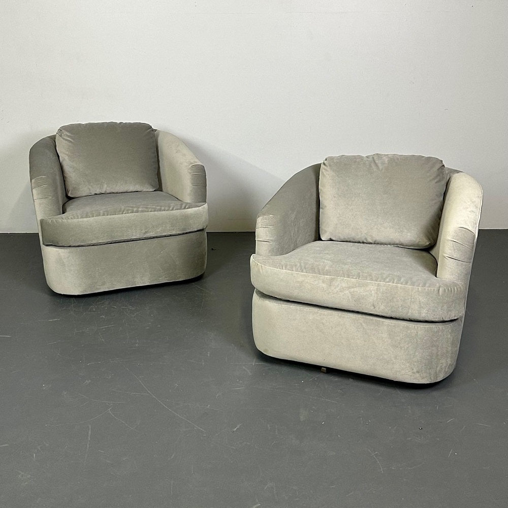 Pair of Velvet Mid-Century Modern Milo Baughman Style Swivel / Lounge Chairs