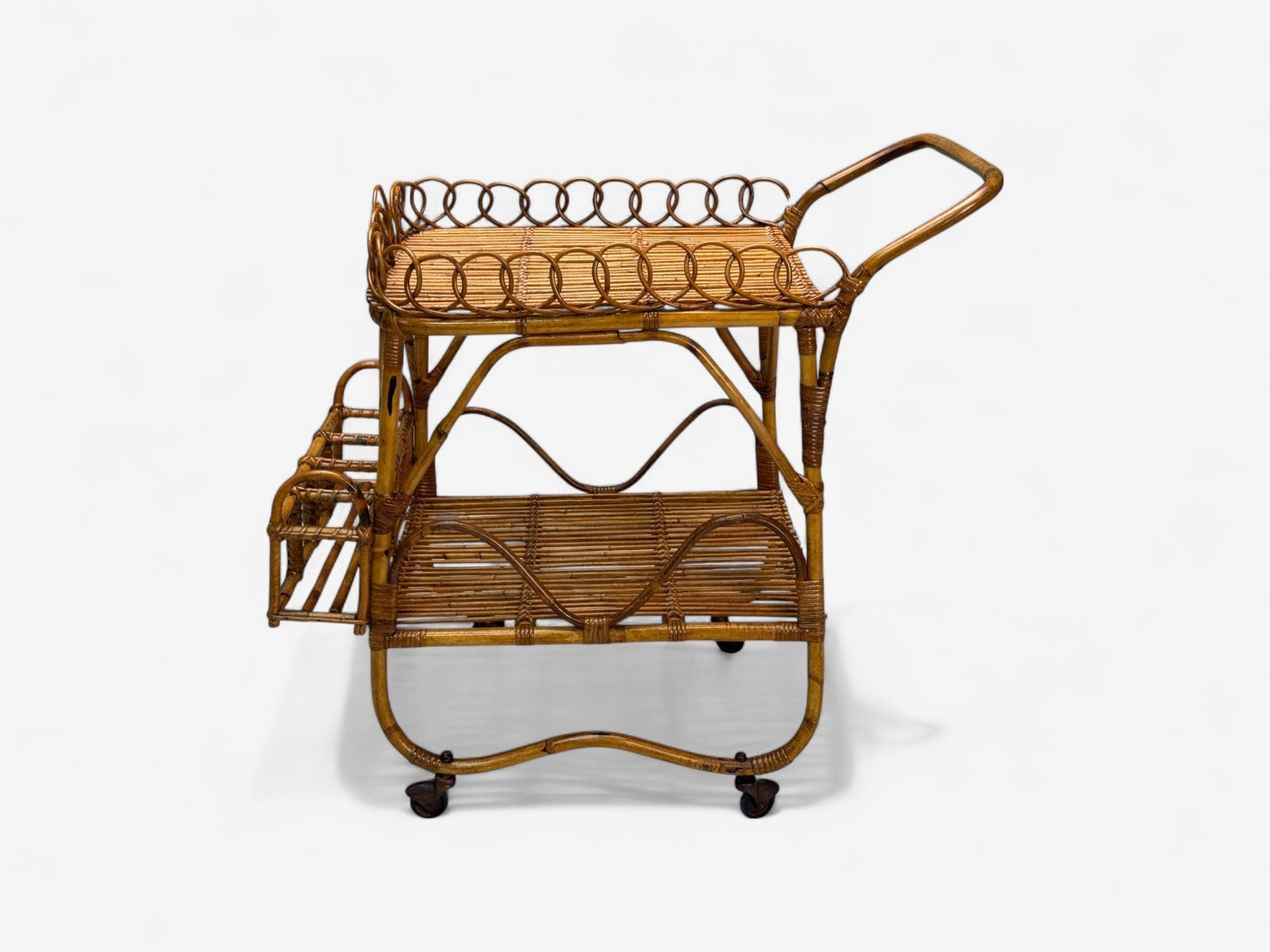 Italian Modern, Bamboo, Rattan, Metal, Bar Cart, Italy, 1960s