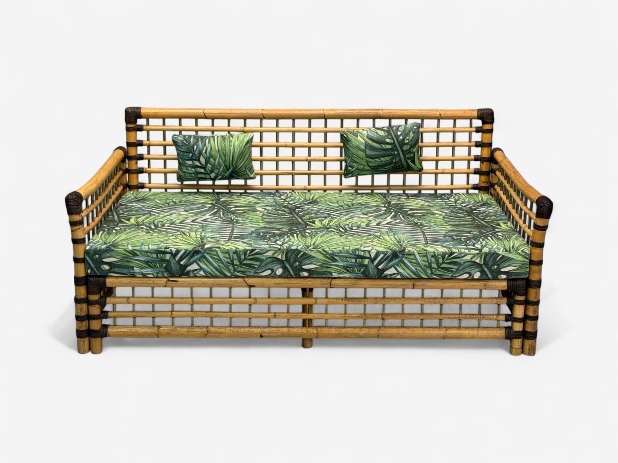 Studio Smania, Italian Modern, Bamboo, Cane, Fabric, Sofa, Italy, 1970s