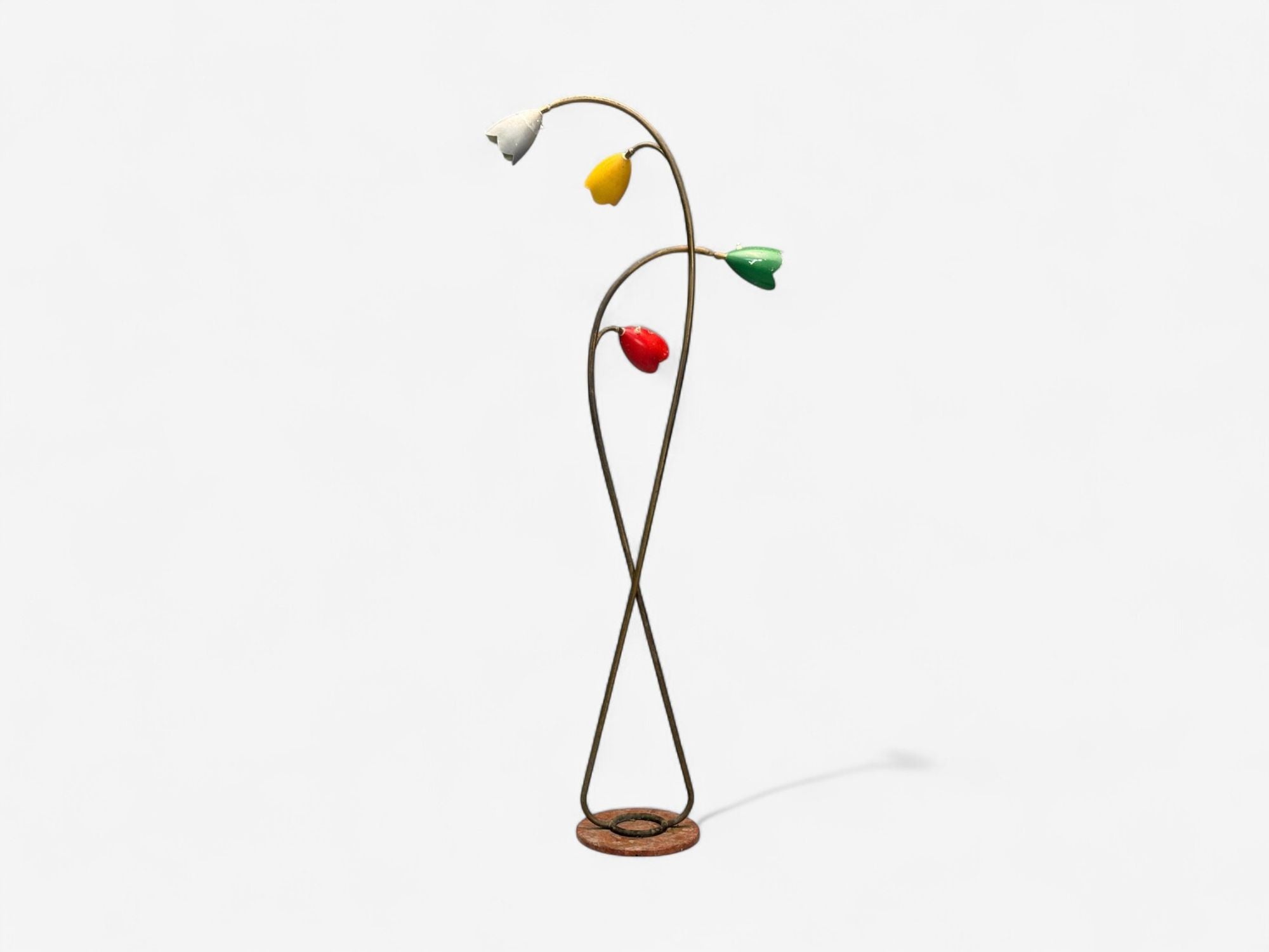 Italian Modern, Painted Enamel, Brass, Marble, Floor Lamp, Italy, 1940s